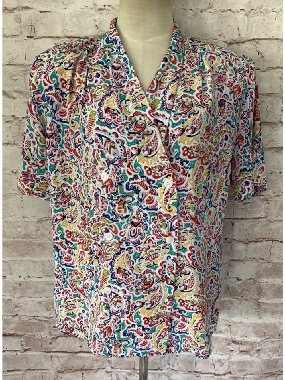 La Chine by Galinda Wang Blouse Size 10P Vintage Double Breasted Colorful